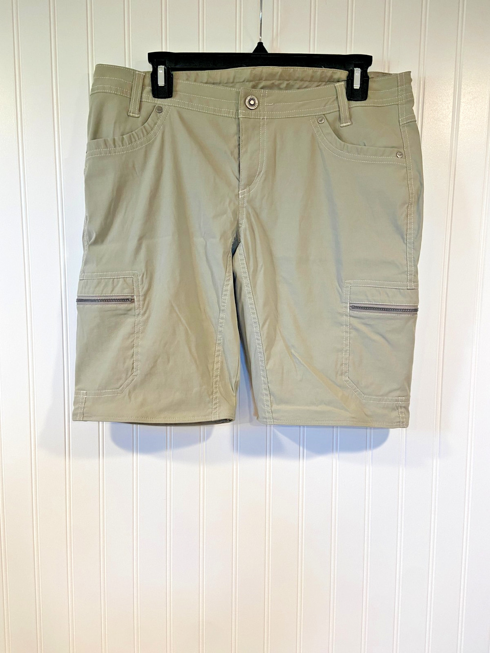 Kuhl Women's 12 Cargo Shorts Tan Hiking Outdoor Stretch Nylon Blend, Gorpcore